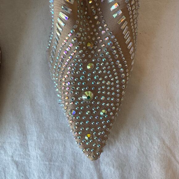 Azalea Wang Opry Sock Bootie 8 Beige Stiletto Rhinestone Embellished Gems - Picture 2 of 10